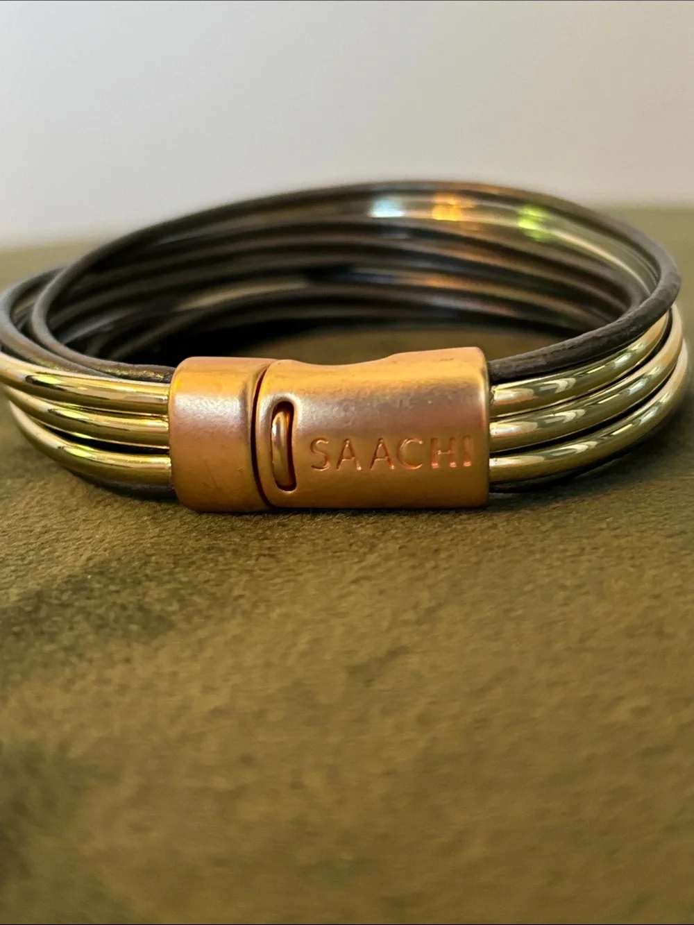 SAACHI Black Leather & Silver-Tone Multi-Strand Bracelet
